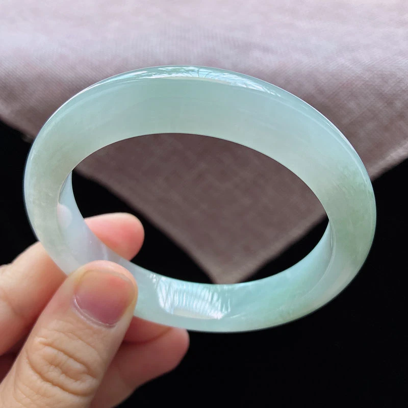 58圈25597冰糯种水润白月光宽边翡翠手镯子正圈玉手镯a29