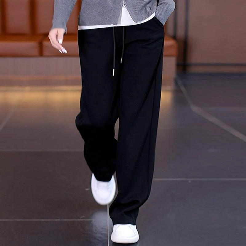 休闲裤子新款窄版宽松阔腿裤直筒女2024年春秋季运动女裤显瘦高腰