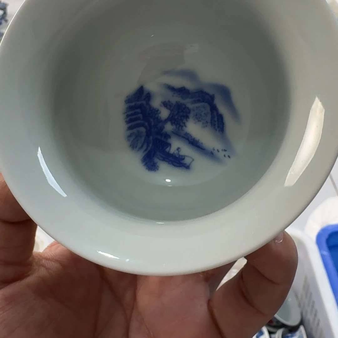 陶摆件富春山居图三才盖碗