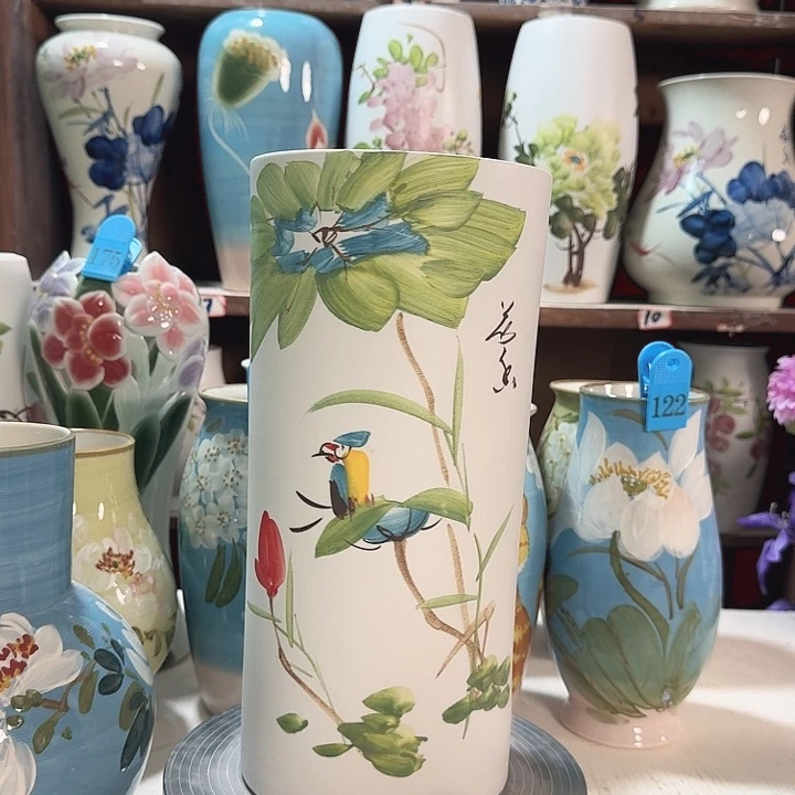 直筒荷花鸟高33 款陶瓷陶瓷陶瓷