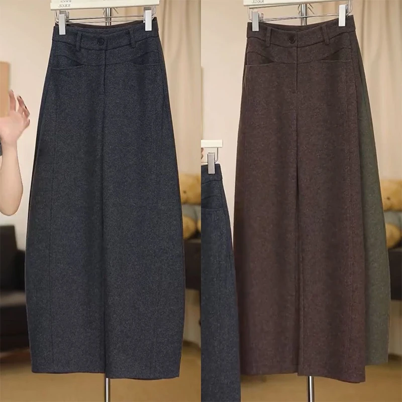 加厚毛呢休闲弯刀阔腿裤女2025秋冬加绒高腰显瘦宽松软糯香蕉裤子