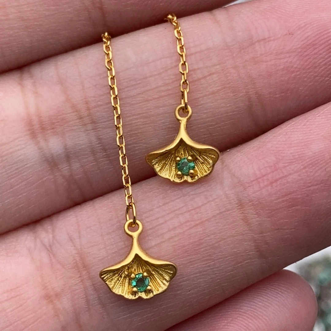 耳饰银S925镶嵌祖母绿