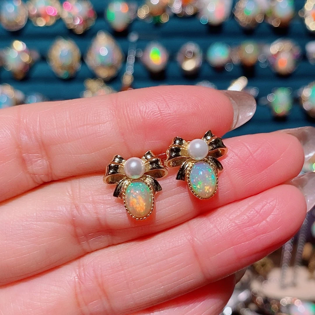 欧泊银S925镶嵌耳饰