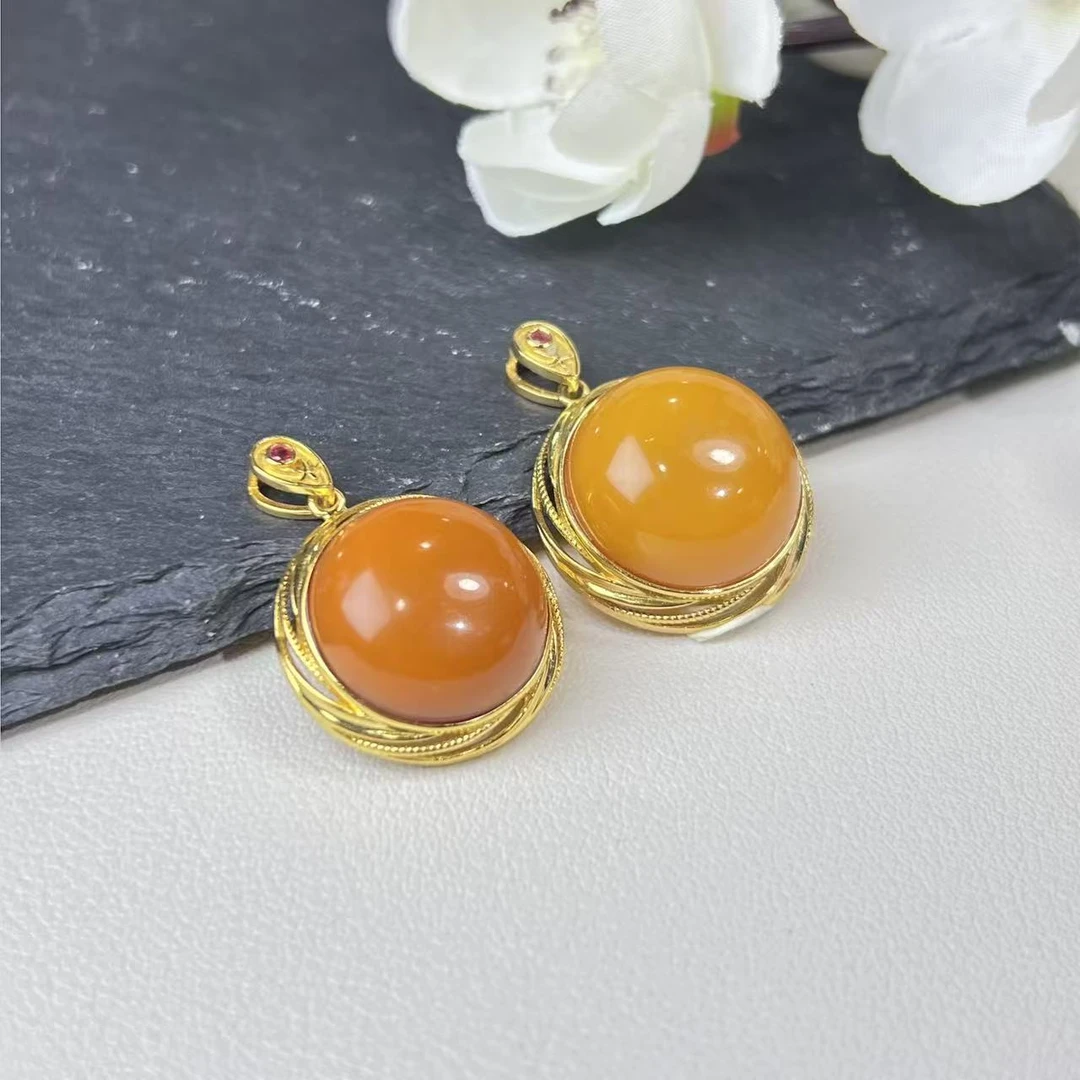 【铭记珠宝】S925银镶嵌蜜蜡吊坠19-DM03H113【多样性发一件】