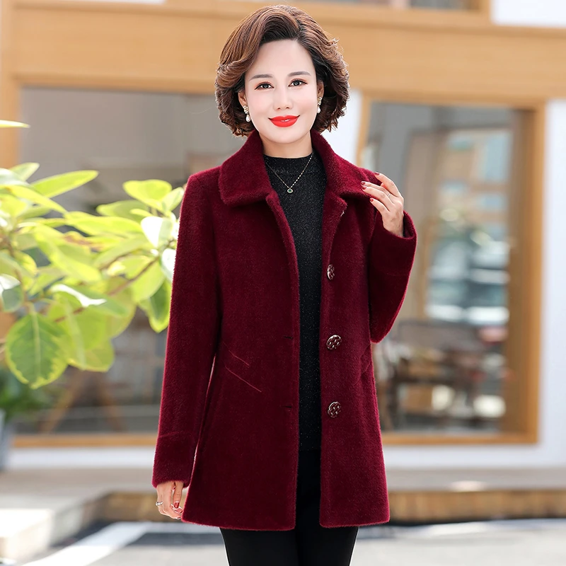 妈妈装秋冬水貂绒外套女中年女士50岁60中老年女装毛呢子上衣貂毛