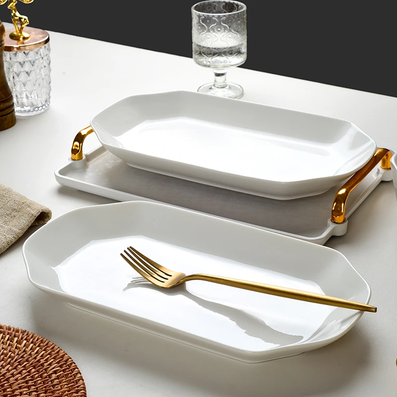 陶瓷餐具鱼盘纯色方形2个长方形中国风欧式盘大号鱼盘家用