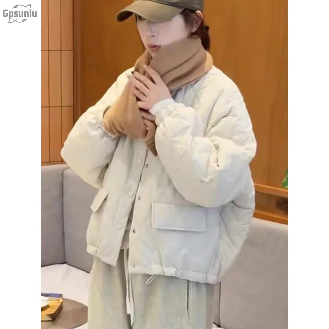 gpsunlu冬季新款菱形格夹棉外套短款棉衣女简约百搭轻薄小棉袄