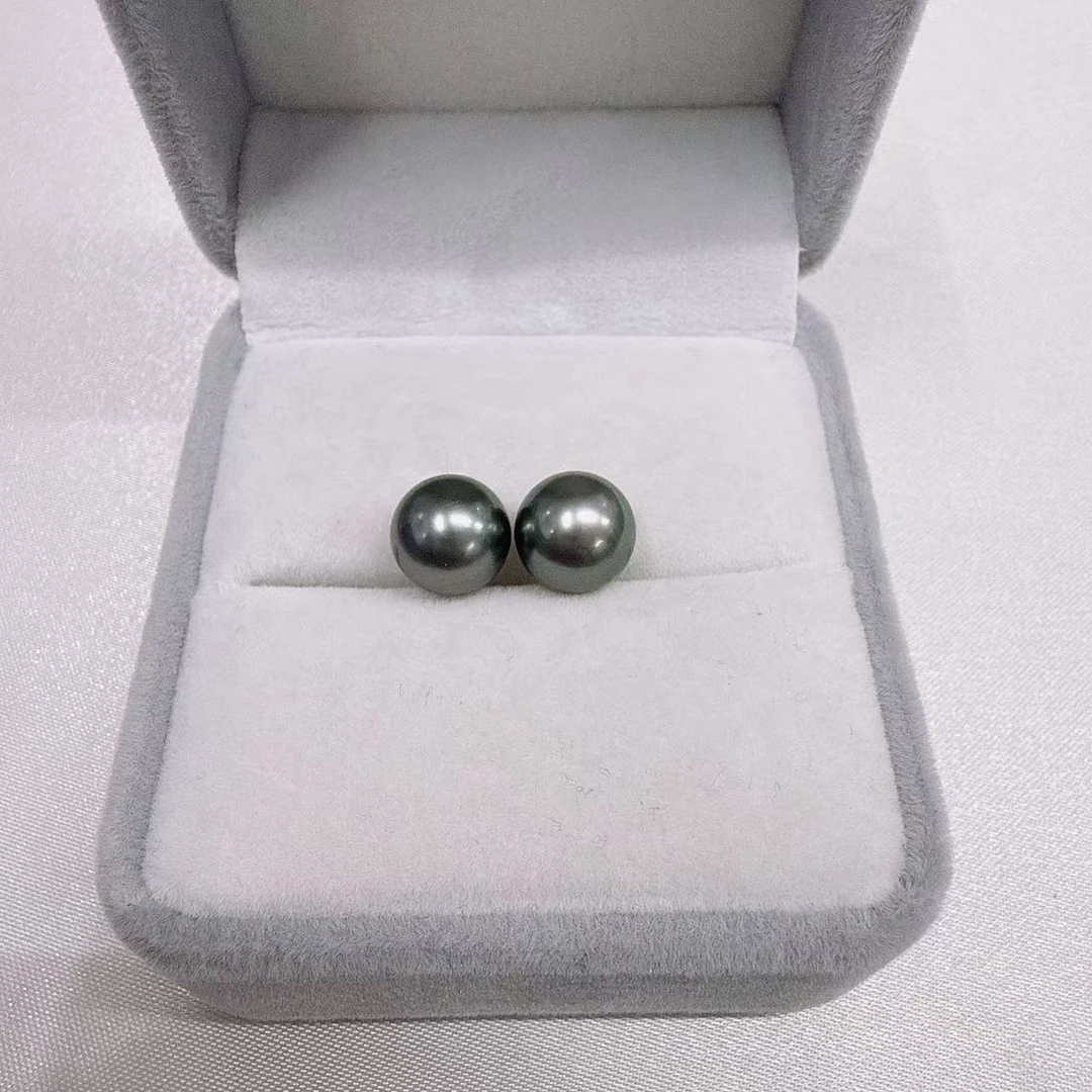 【HH】18k金 8-9mm 海水黑珍珠大溪地珍珠K金耳钉