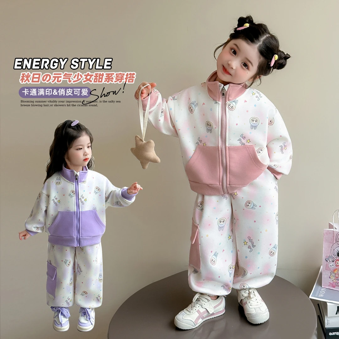 女童秋装套装新款儿童网红休闲运动装两件套卡通小女孩春秋季衣服