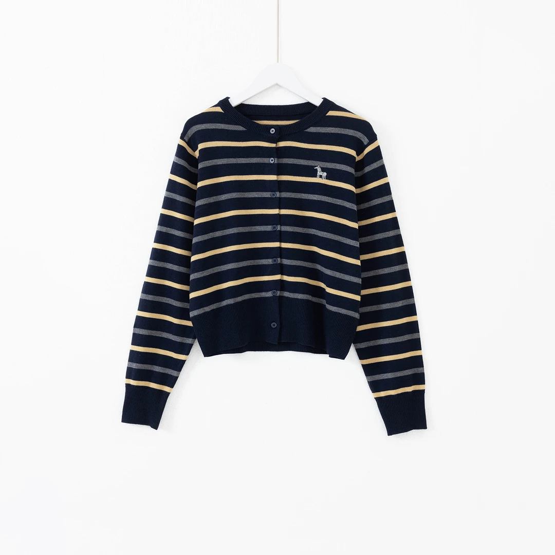 几里与麻 气质百搭条纹圆领长袖针织衫 衣长52胸围102 2091348