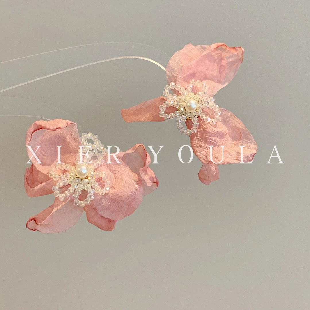 铜合金布艺耳饰 【喜儿ula】3-10-5雪纺花朵蝴蝶结温柔氛围感耳钉