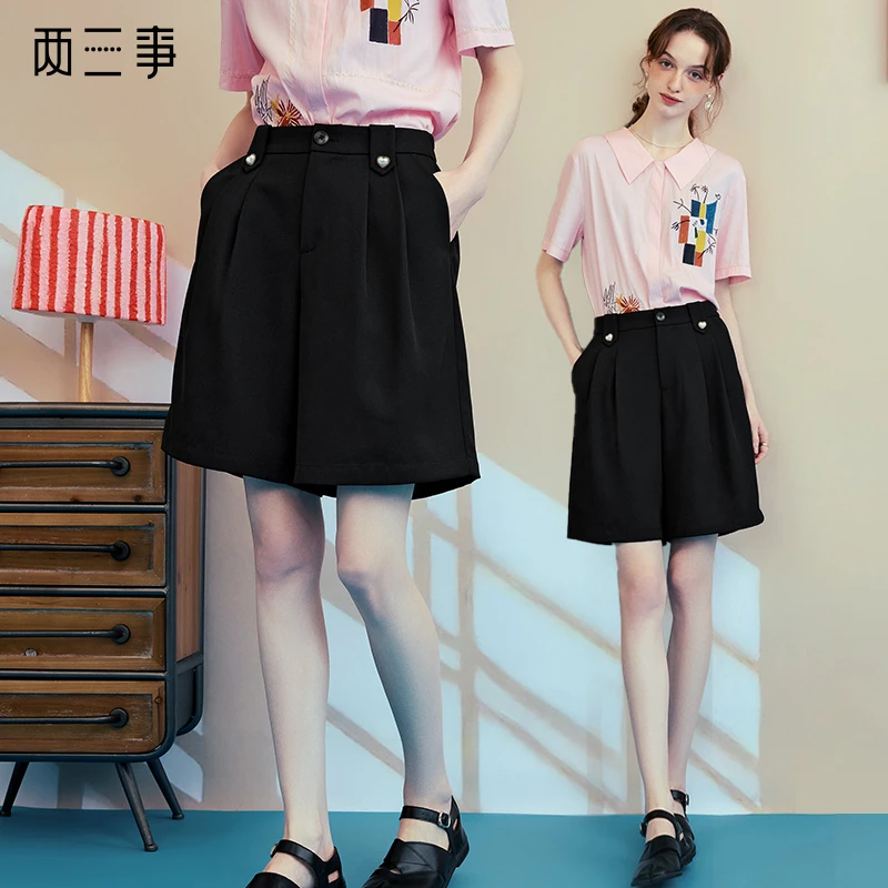 两三事 墨语锋歌 裙裤高腰短裤S25XKZ025