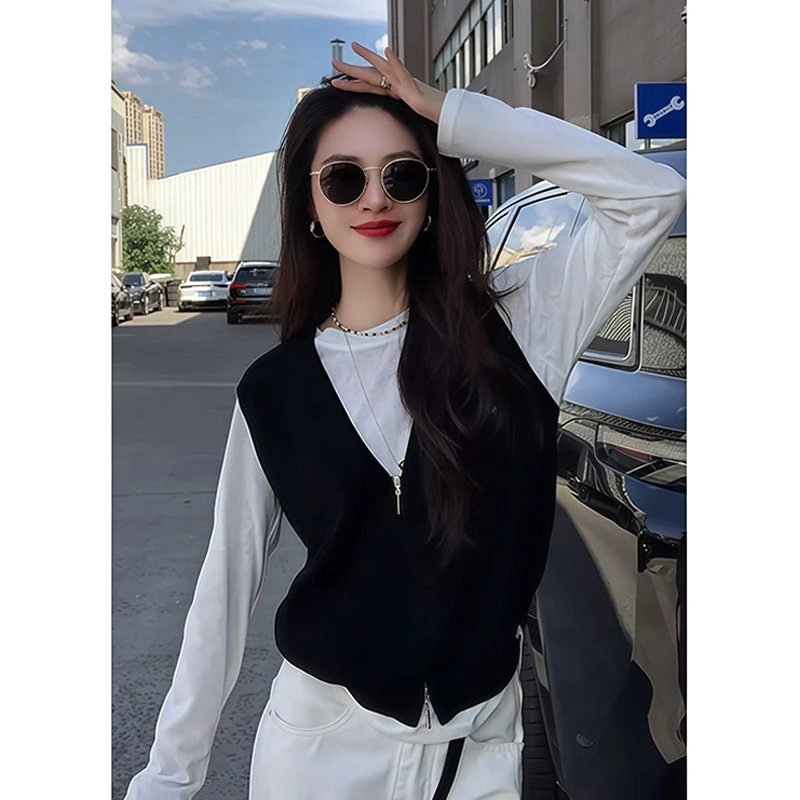 巨好看的两件套早秋穿搭韩版气质针织衫马甲打底套装女款休闲上衣