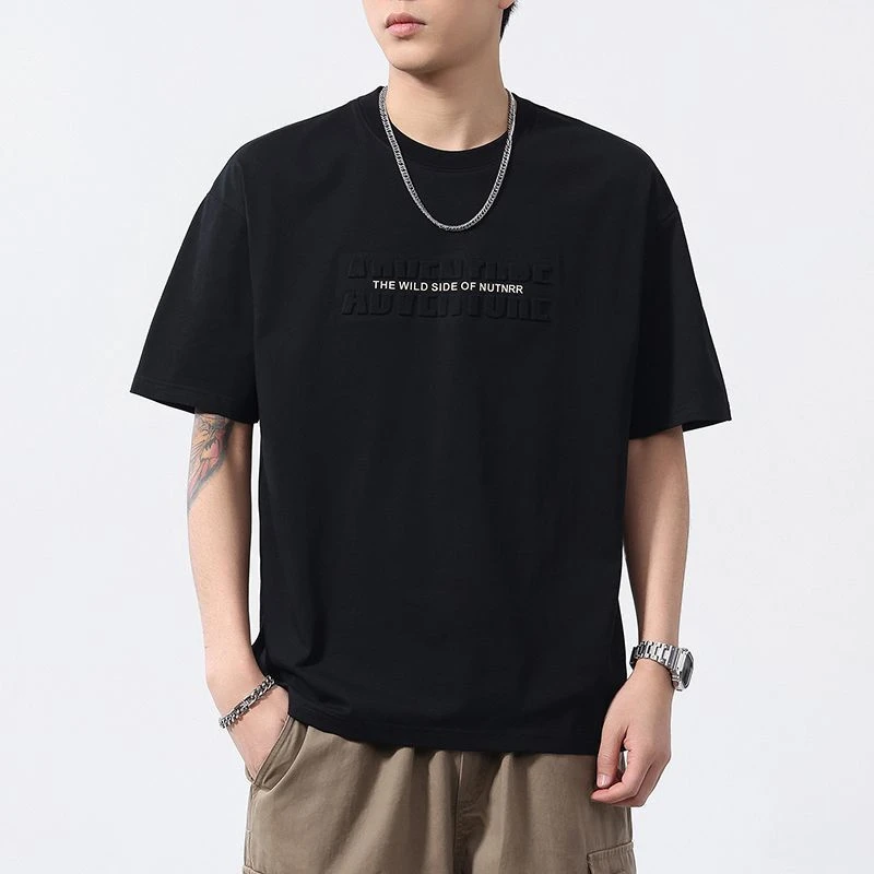 短袖T恤男夏季2025新款宽松休闲圆领半袖男士洋气时尚体恤上衣服