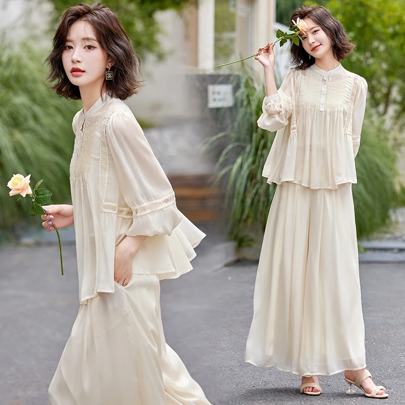 春夏阔腿裤套装女2025年新款爆款高级感宽松显瘦长袖防晒衫三件套