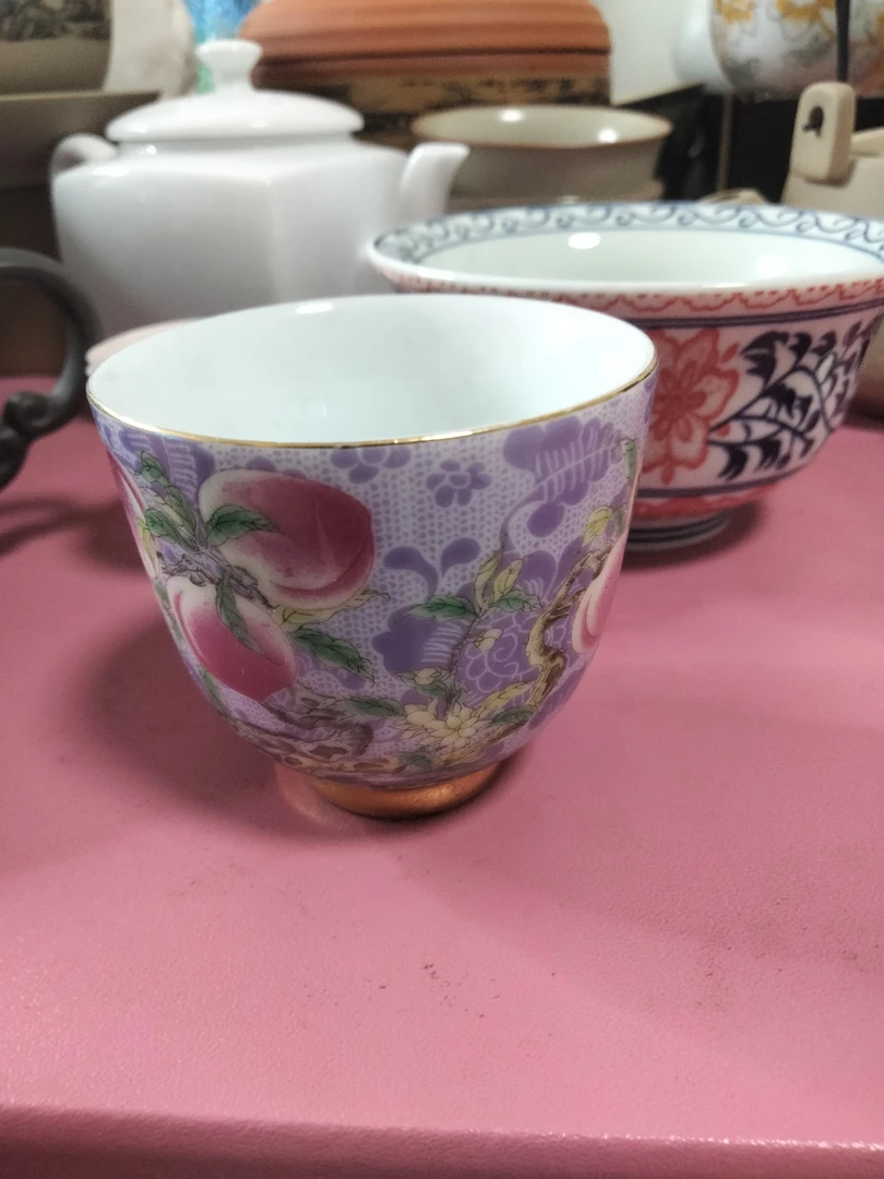 珐琅彩陶瓷寿桃功夫茶杯个人专用高端品茗杯