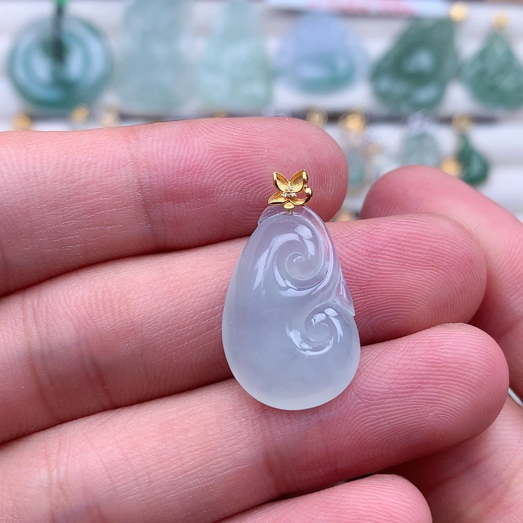 翡翠18K金镶嵌吊坠(不含链)