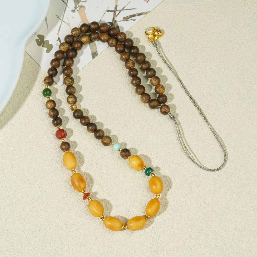 海南莺歌绿奇楠沉香橘皮吊坠挂脖6MM圆珠文玩好物Q5