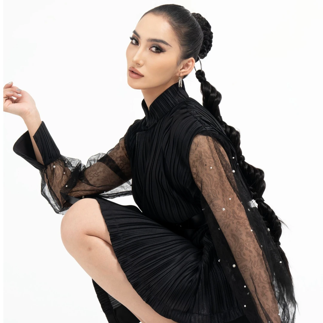 【戴尔玛精品服饰4】设计师夏季新款女士黑色时尚气质连衣裙D9031