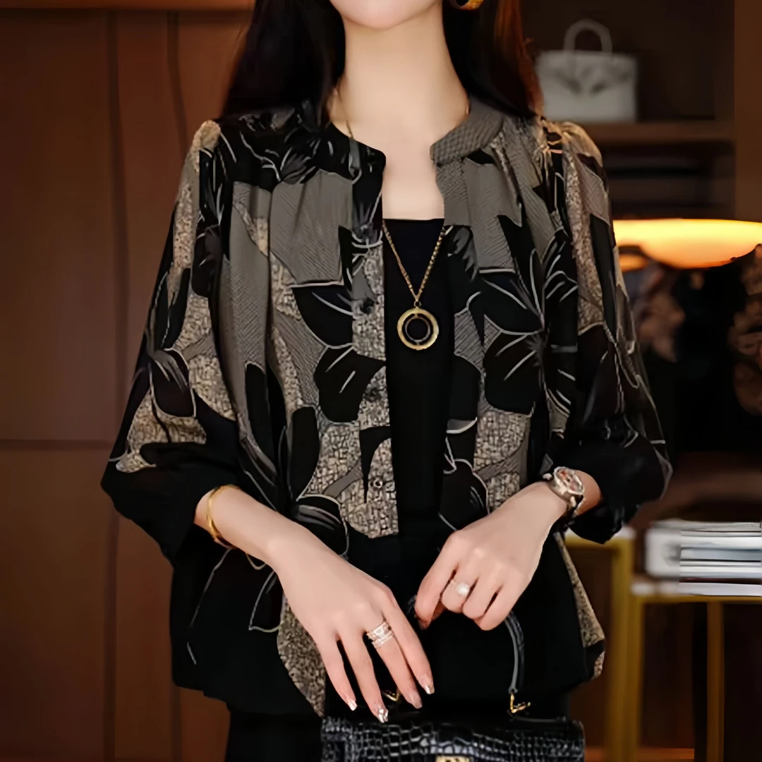 早秋外搭薄款冰丝外搭开衫洋气中年妈妈装宽松显瘦七分袖衬衫