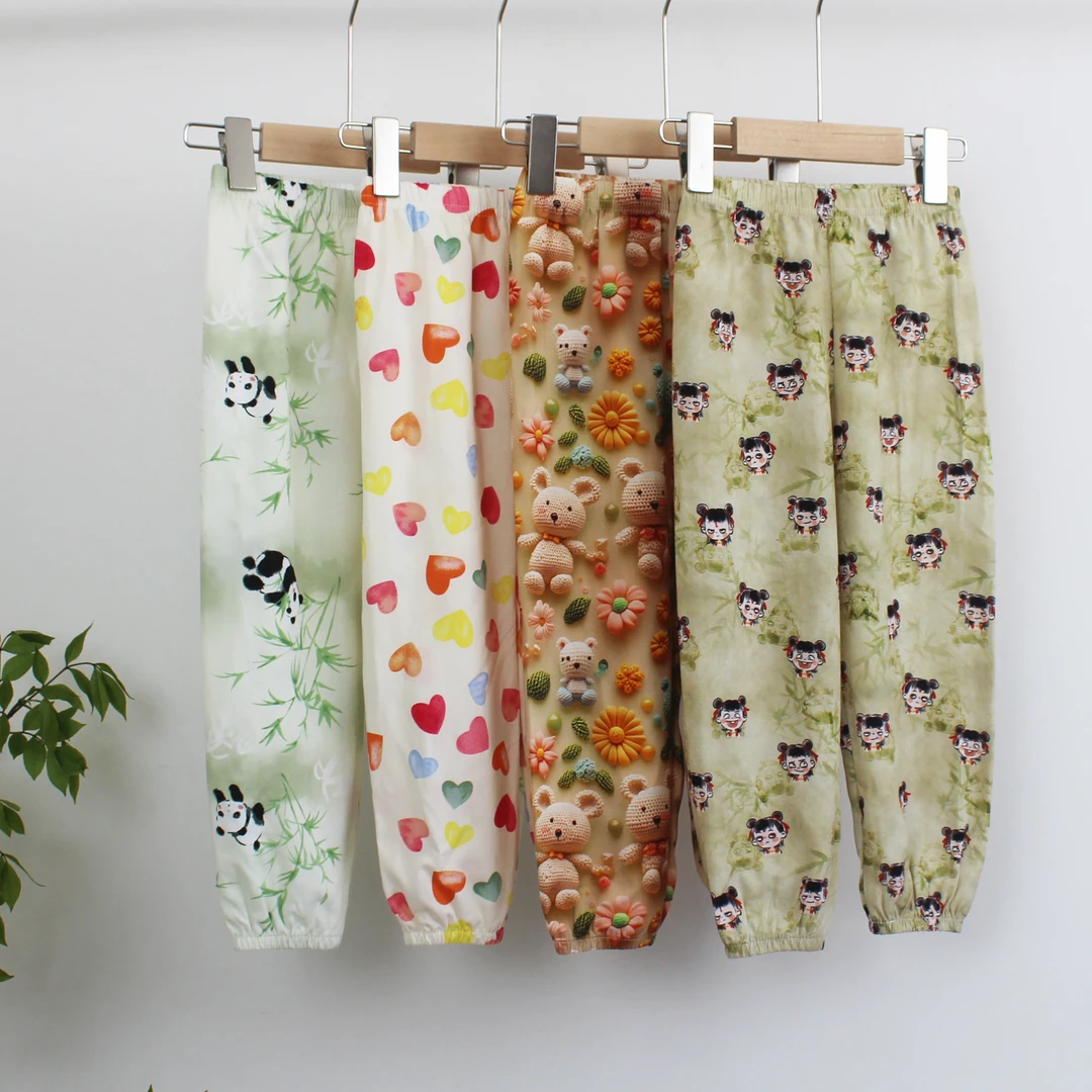 宽松宝宝绵绸棉绸裤儿童防蚊裤女女童休闲裤人造棉夏季长裤童裤