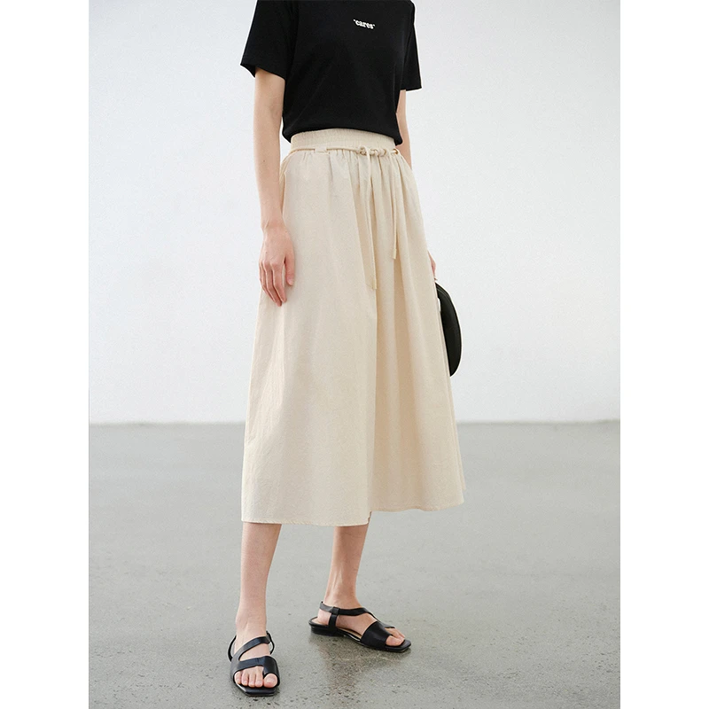 清仓 女夏季新款复古通勤松紧腰系带伞裙高腰设计感长裙1799