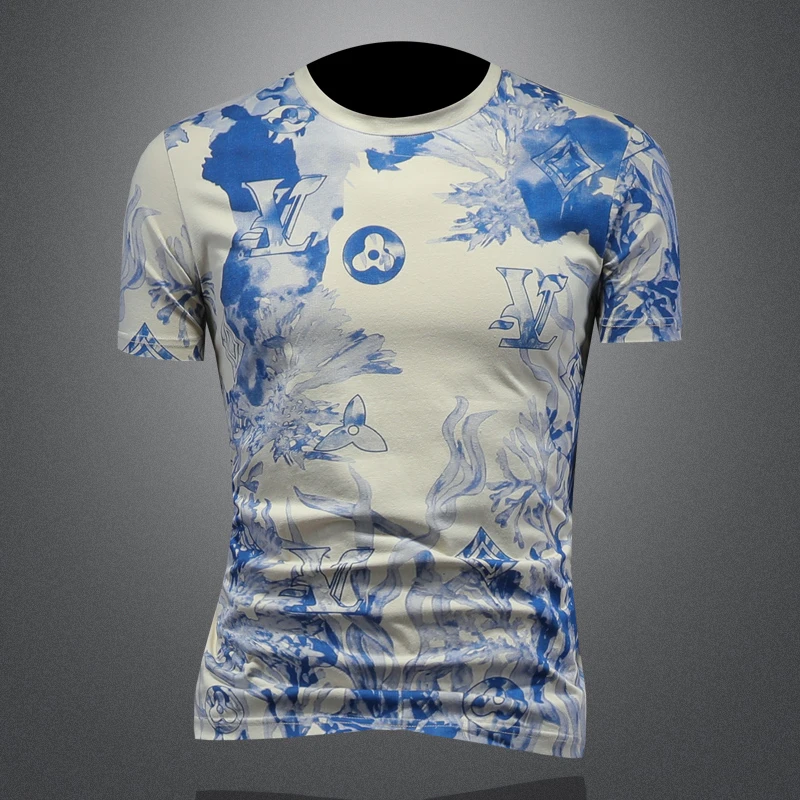 肯梅灵列短袖t恤衫男士上衣夏季流行印花半截袖小衫打底衫潮流T恤