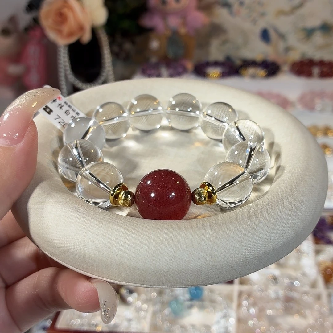 未镶嵌手串水晶3a净体毕业级白水草莓晶设计款16+