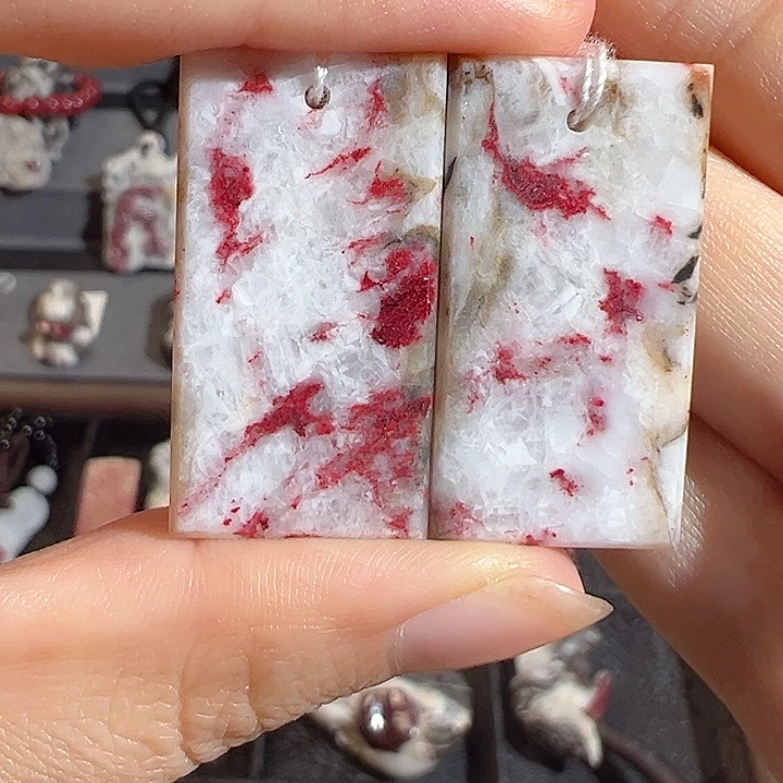 天然辰砂情侣原石无事牌