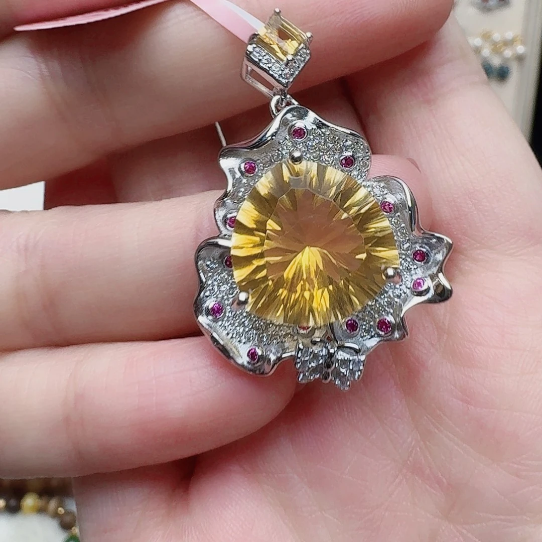 水晶吊坠(不含链)银S925镶嵌吊坠