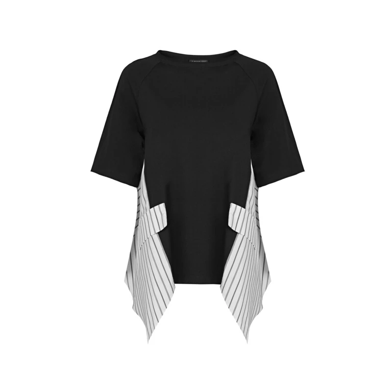 S·DEER圣迪奥夏季休闲时尚拼接显瘦圆领宽松撞色T恤S24280110