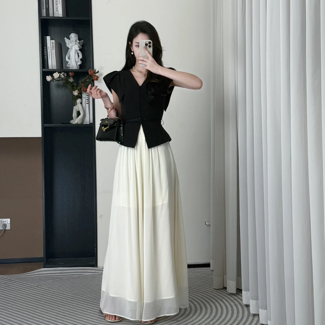 拉夏贝尔/25夏季法式百搭洋气衣服女气质女神上衣+裙裤 10433 KXJ