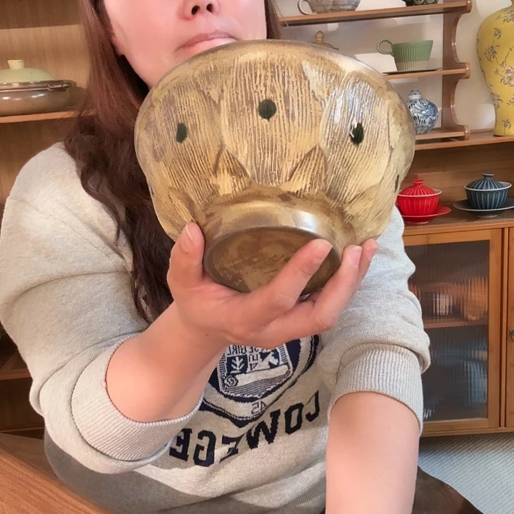 粗陶牛皮纸色向日葵大碗