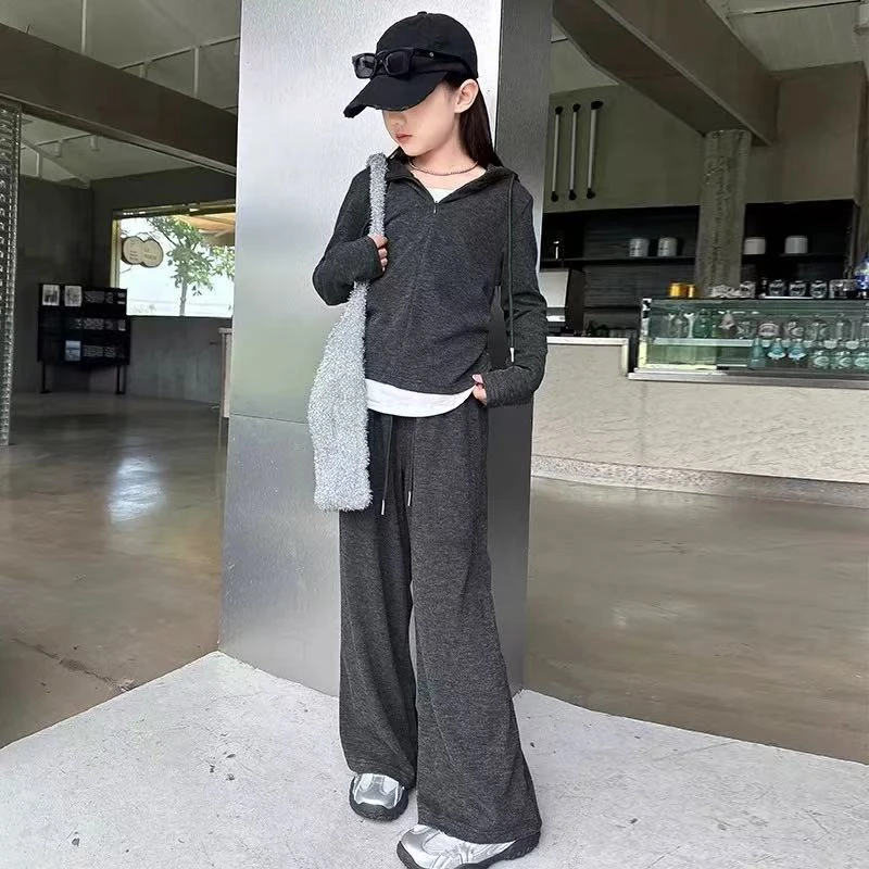 【丫丫童装】2025春季新款女大童女童纯色卫衣套装童装春款A080