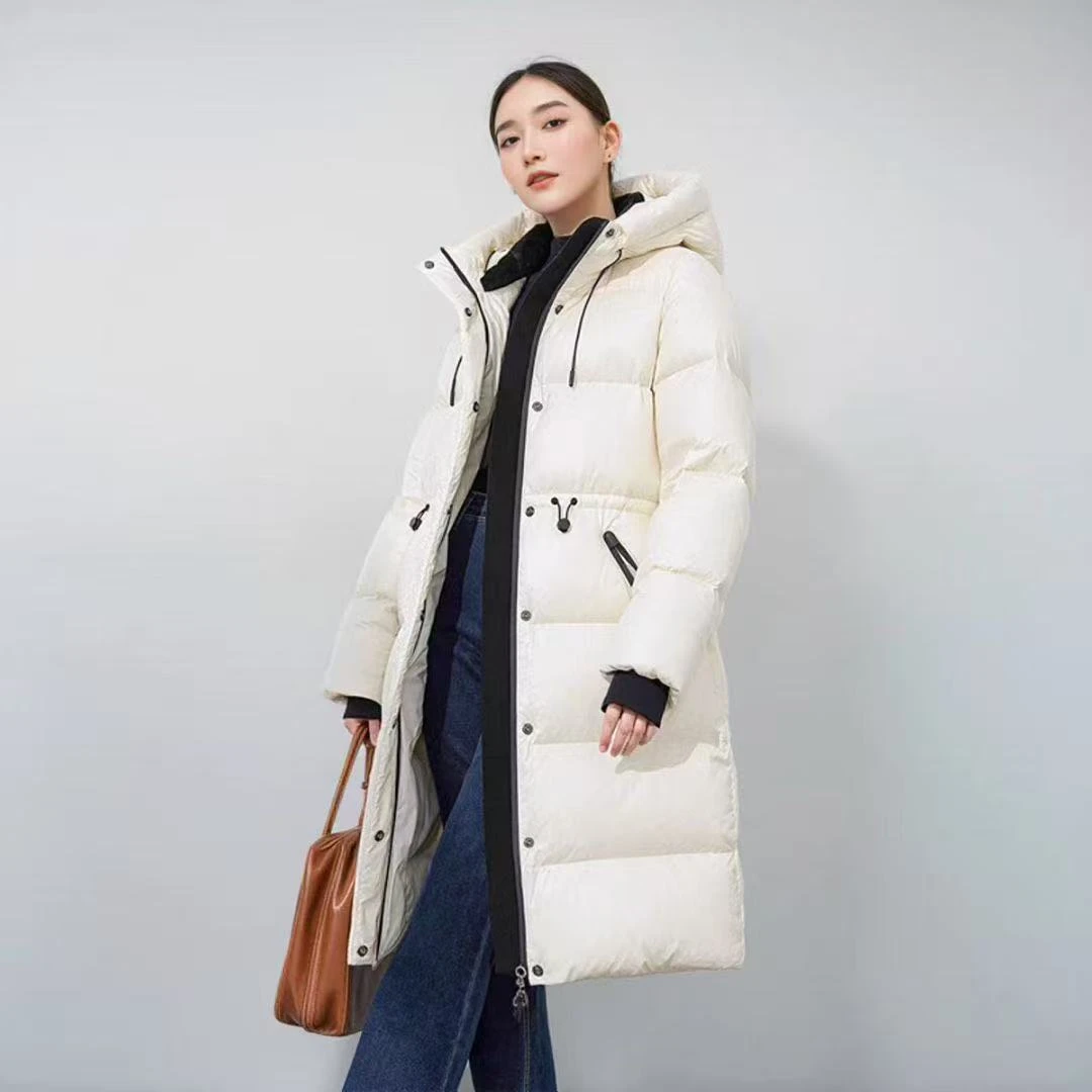 D-Y0084棉服中长款长款连帽飘带棉服休闲风拉链