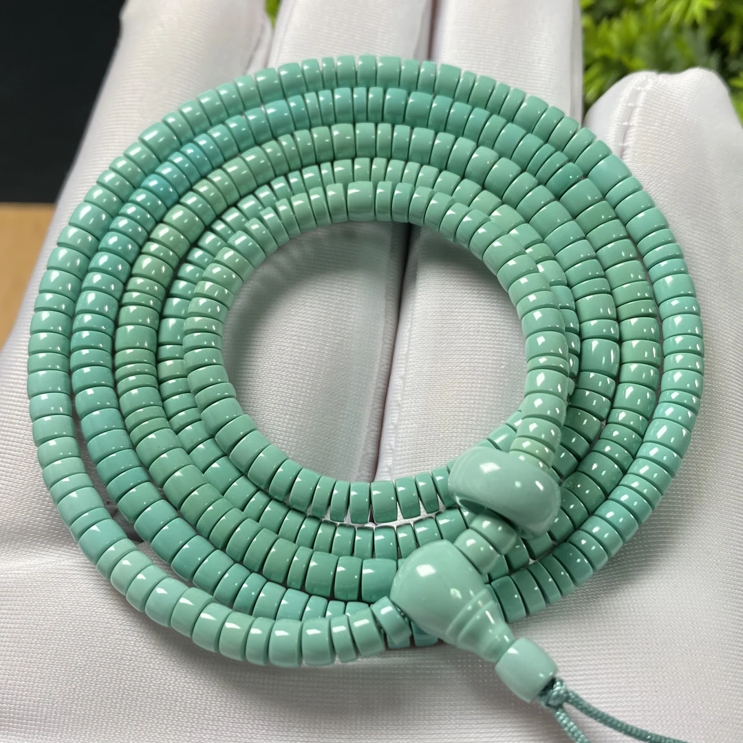原矿绿松石精品直切项链 直径3.9mm，重19.98g