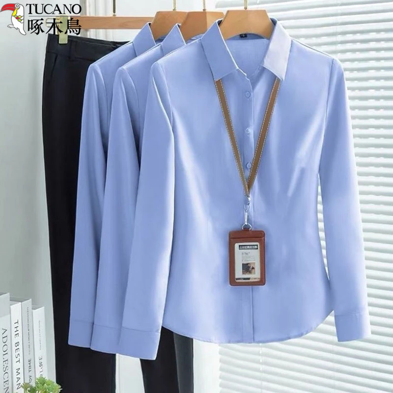 TUCANO/啄木鳥秋季新款女装短袖白衬衫长袖免烫职业修身通勤衬衫