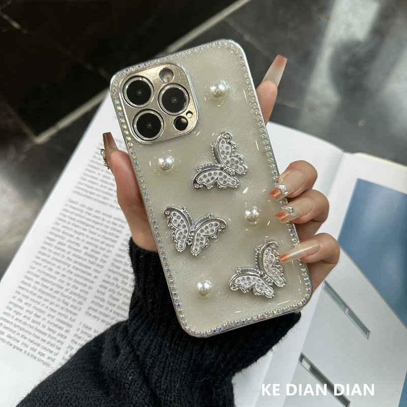 轻奢高级水钻蝴蝶手机壳钻边适用苹果15promax华为oppo小米vivo女