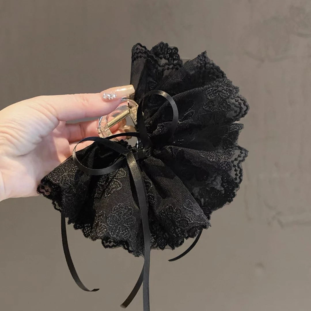 超仙蕾丝裙摆花朵抓夹韩国洋气织带蝴蝶结马尾夹后脑勺鲨鱼夹