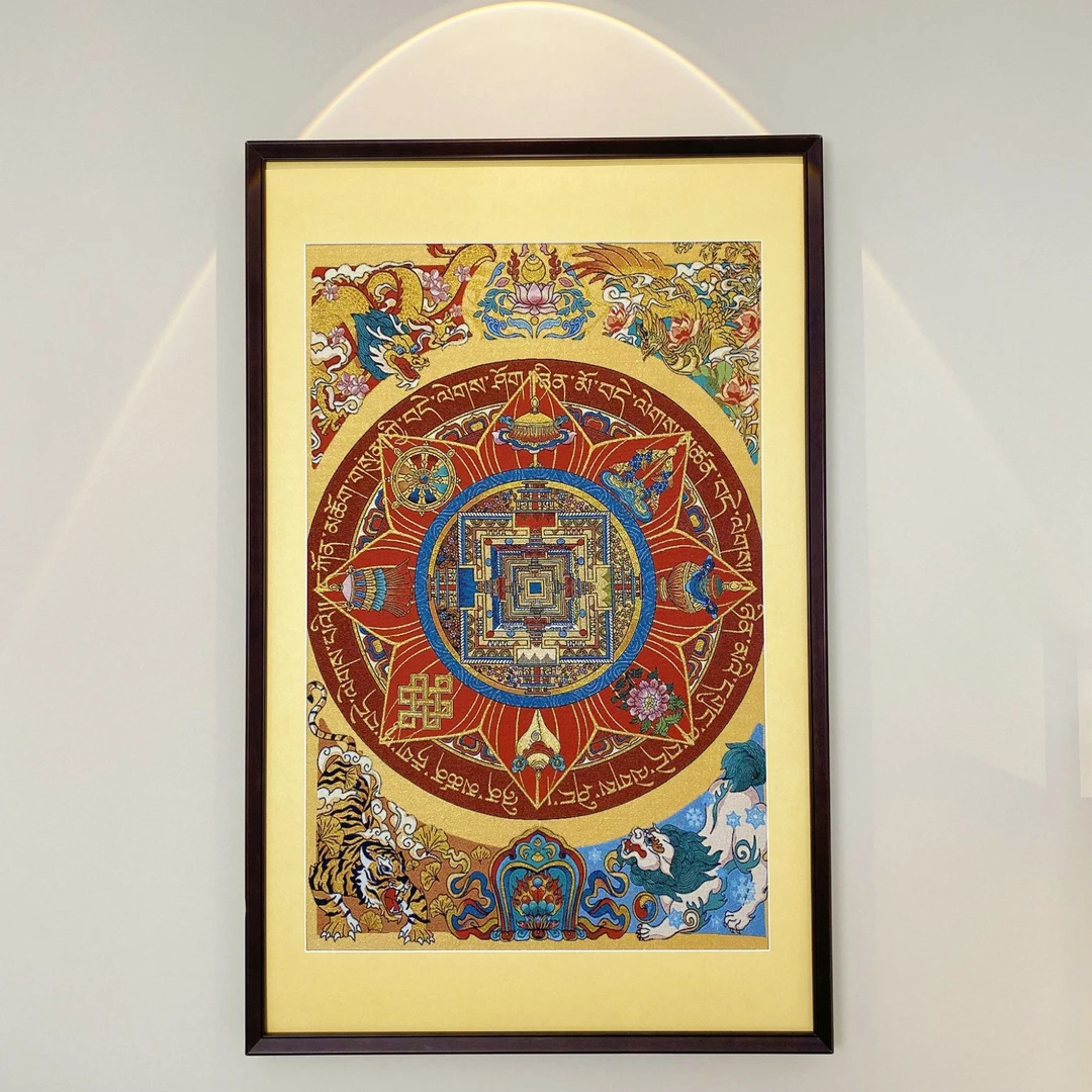 刺绣材质【八宝坛城】挂画实木装裱办公室玄关茶室书房装饰画