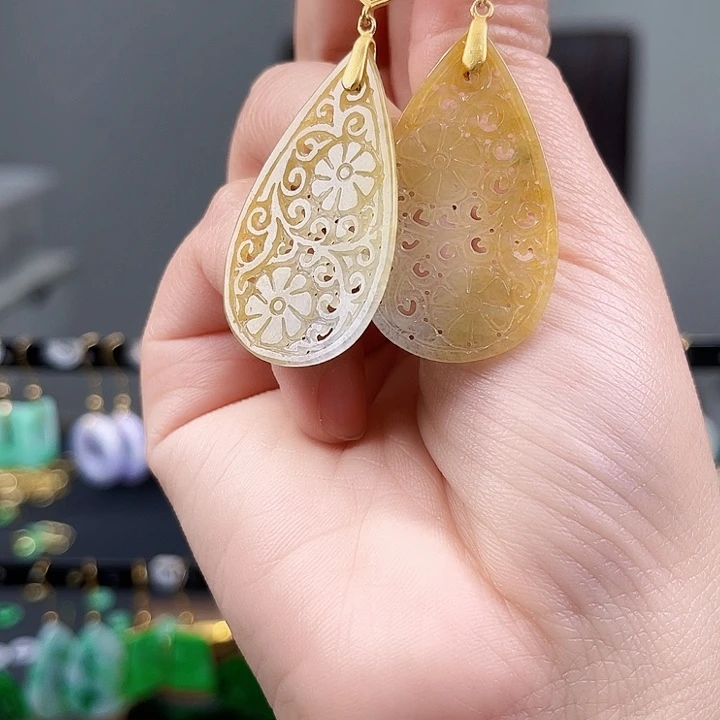 翡翠耳饰银S925镶嵌饰品