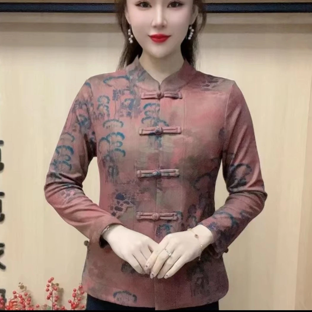 中国风常规款印花盘扣民族风中老年秋季妈妈装上衣