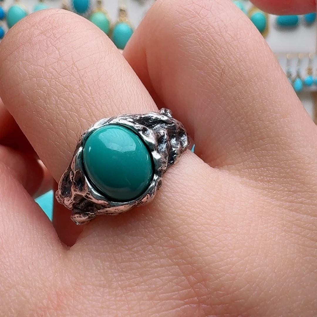 绿松石银S925镶嵌戒指