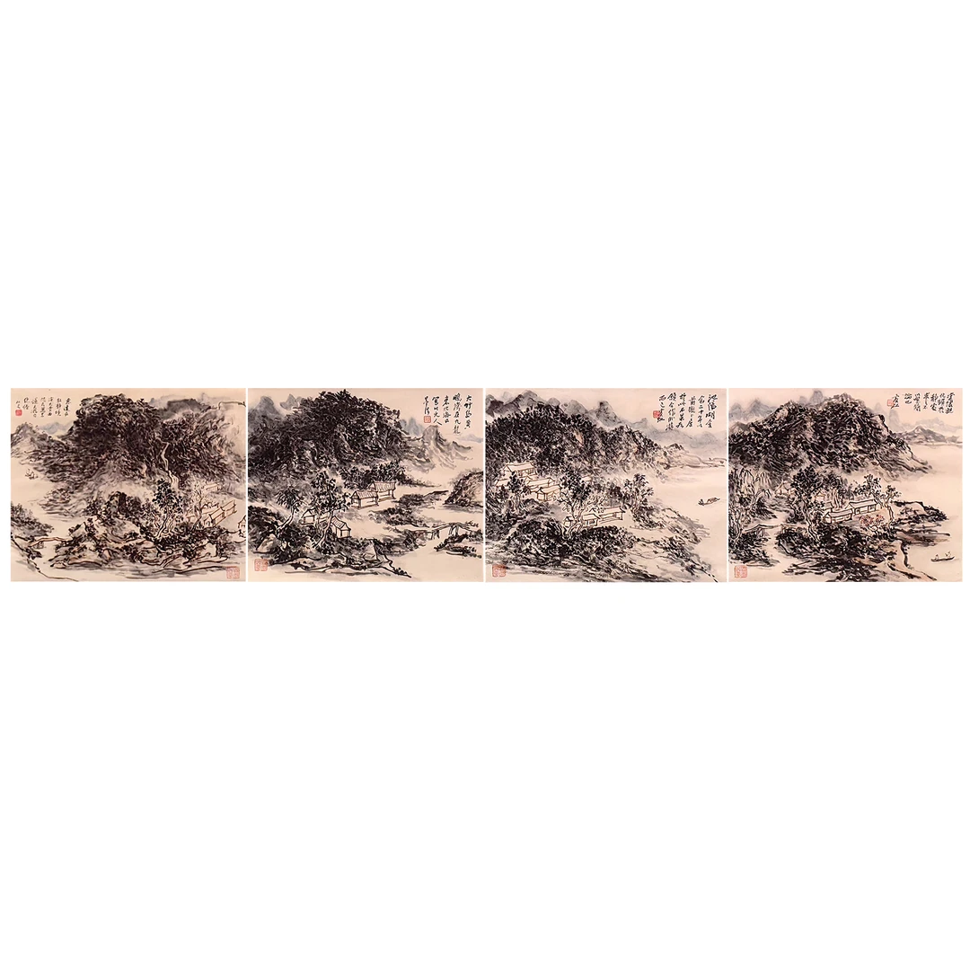 Lot38【山水四条屏】带邓丁三鉴定视频 170*143cm*4 22平方尺 立轴