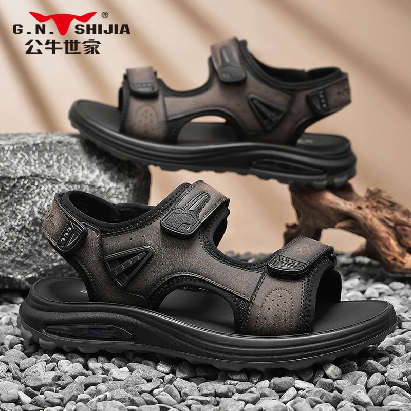 公牛世家男鞋新款夏季户外休闲透气踩屎感沙滩鞋厚底运动凉鞋男款