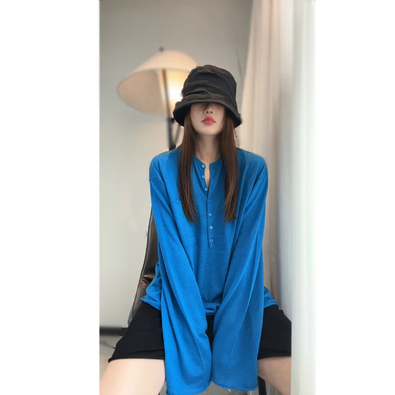 轻薄 大版阔版巴素兰羊毛宽松廓形半开领毛衣轻薄柔软亲肤针织衫