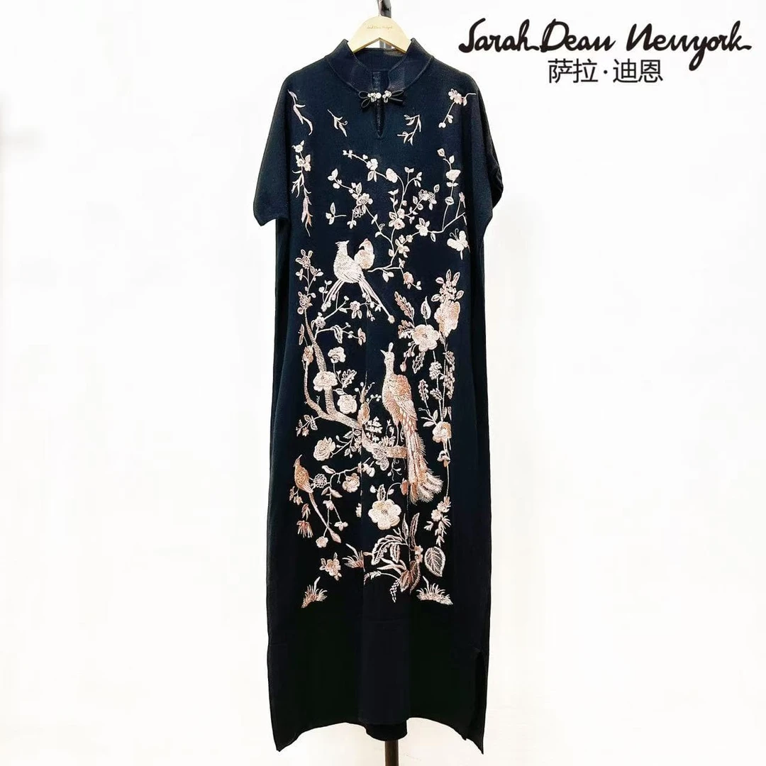 【萨拉迪恩】设计师国风轻奢高端重工刺绣连衣裙中长款女装