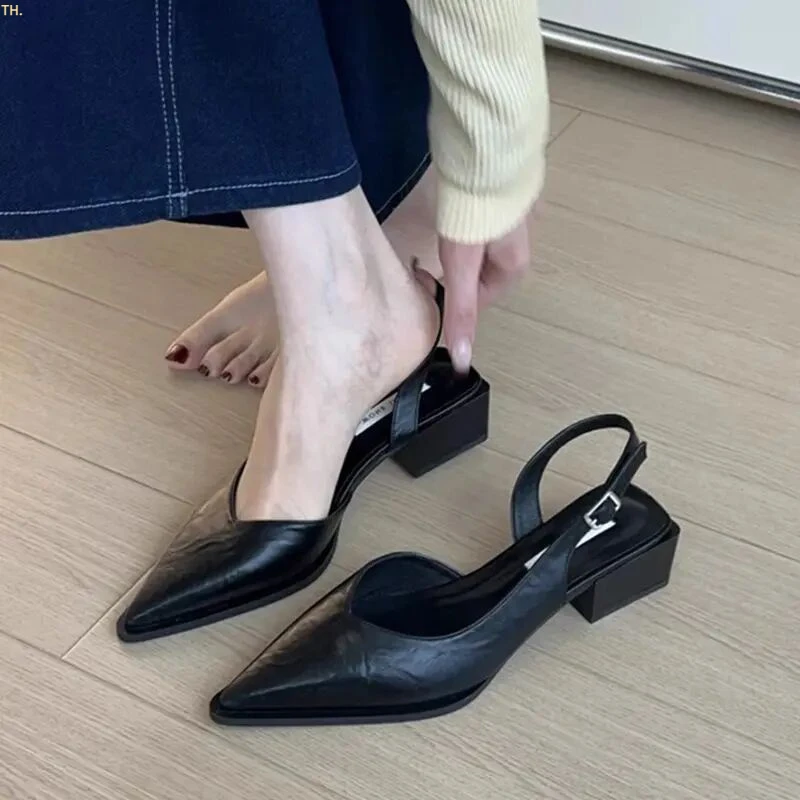 法式时尚夏季高级感气质尖头凉鞋女配裙子百搭高跟一脚蹬后空单鞋