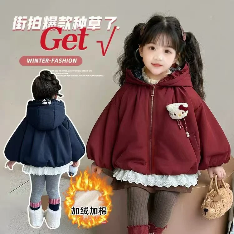 女童夹棉外套深秋冬季2025新款女宝宝超好看儿童初冬装猫咪薄棉衣