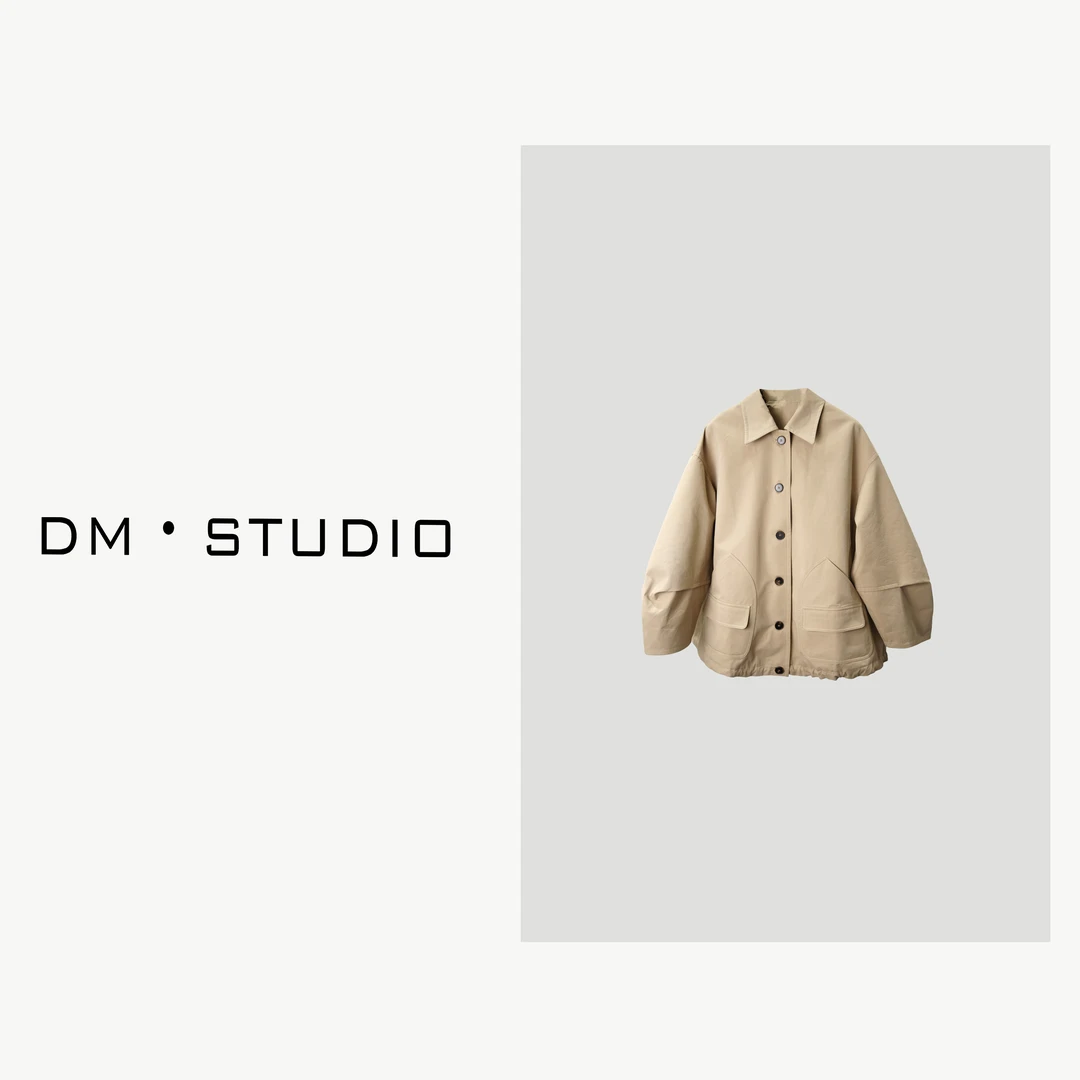 -DM•STUDIO/小众设计感复古纯色高级翻领排扣风衣外套（A2708）